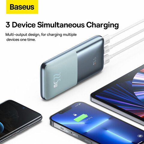 BASEUS powerbank 10 000 mAh + kabel USB A do Typ C PD QC3.0 3A 22,5W PPBD040003 niebieski