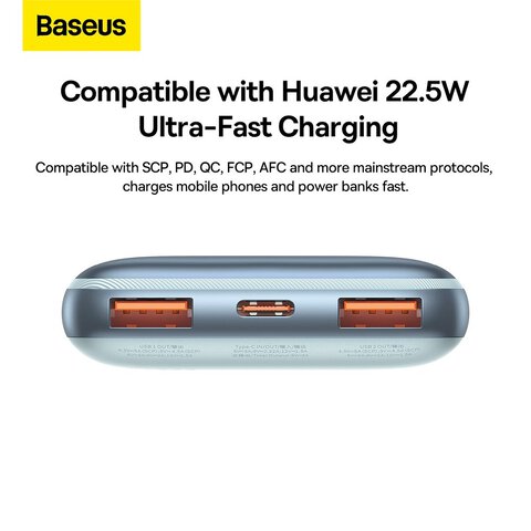 BASEUS powerbank 10 000 mAh + kabel USB A do Typ C PD QC3.0 3A 22,5W PPBD040003 niebieski