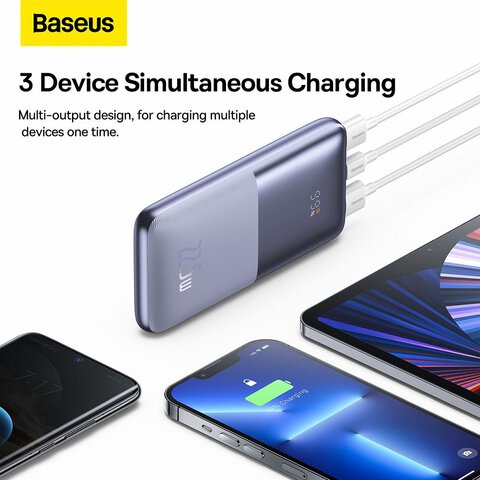 BASEUS powerbank 10 000 mAh + kabel USB A do Typ C PD QC3.0 3A 22,5W PPBD040005 fioletowy