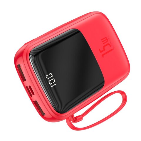 BASEUS powerbank 10 000 mAh z wbudowanym kablem Lightning + kabel USB A do Typ C PD QC3.0 3A 15W PPQD-B09 czerwony