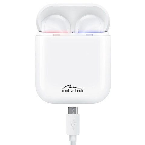Bezprzewodowe słuchawki Bluetooth TWS z power bankiem Media-Tech MT3593 białe