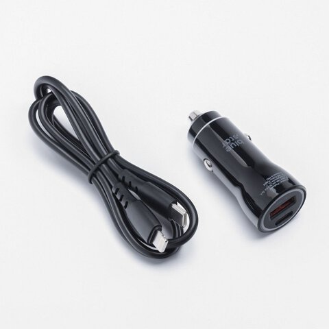 BLUE STAR adowarka samochodowa Typ C + USB A + kabel Typ C do Lightning PD QC3.0 AFC PPS 3A 25W czarna
