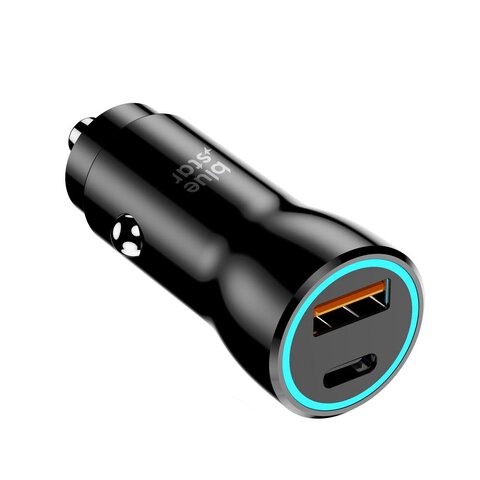 BLUE STAR adowarka samochodowa Typ C + USB A PD QC3.0 AFC PPS 3A 25W czarna