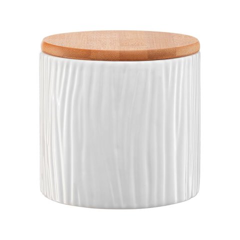 Ceramiczny pojemnik z pokrywką bambusową Ambition Tuvo 11 cm z wytłoczeniami biały 670 ml