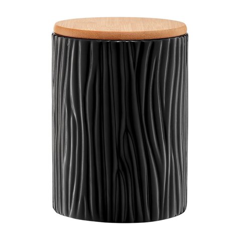  Ceramiczny pojemnik z pokrywką bambusową Ambition Tuvo 11 cm z wytłoczeniami czarny 1,11 L 