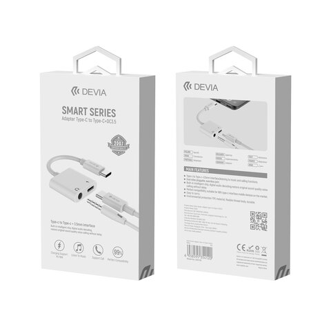 Devia adapter przejściówka EC610 USB-C - USB-C (port) + jack 3,5mm (port) biały