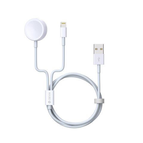 Devia kabel 2w1 Smart USB - Lightning biały z ładowarką indukcyjną do Apple Watch 