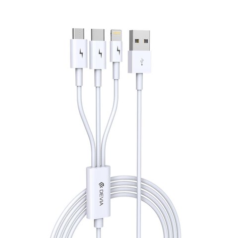 Devia kabel 3w1 Smart USB - Lightning + USB-C + microUSB 1,2 m 2A biały