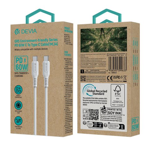 Devia kabel GRS EC636 PD USB-C - USB-C 1,0 m 60W 3A biały