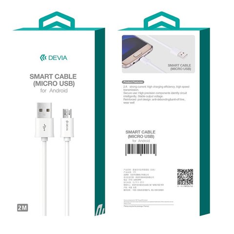 Devia kabel Smart USB - microUSB 2,0 m 2,1A biały
