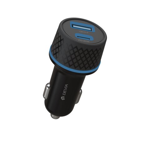 Devia ładowarka samochodowa Extreme PD QC 52,5W 1x USB-C 1x USB czarna + kabel USB-C - Lightning