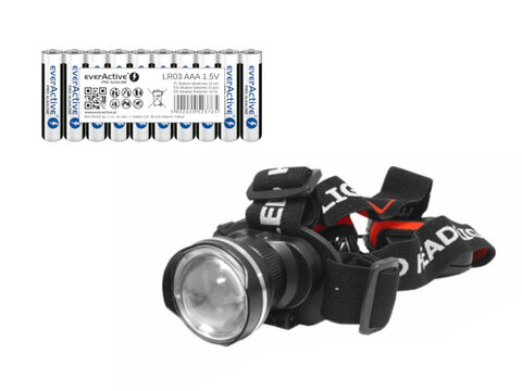 Diodowa latarka czołowa Tiross TS-1103 z diodą 7W Cree XR-E Q7 + 10x baterie everActive Pro Alkaline LR03 AAA