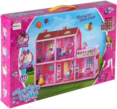Domek dla lalek  Villa lalka mebelki zestaw różowy 44cm