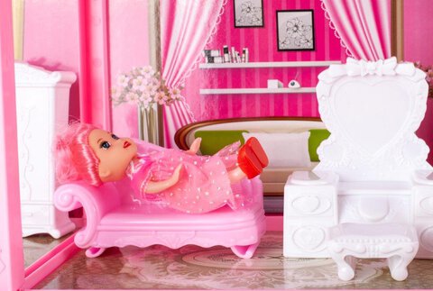 Domek dla lalek  Villa lalka mebelki zestaw różowy 44cm