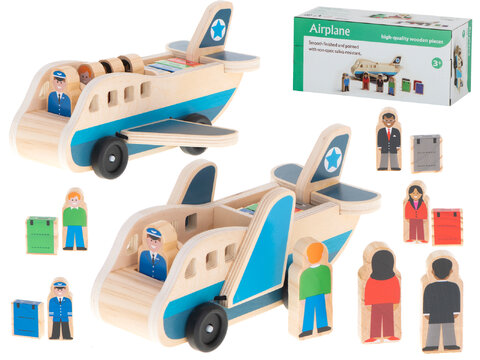 Drewniany samolot  z pasażerami i walizkami 13 cm