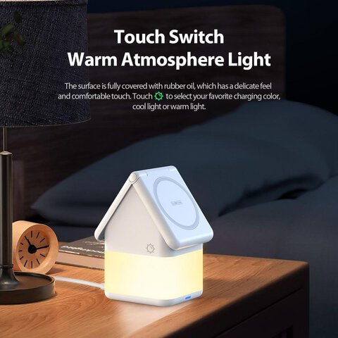 DUZZONA W20 - ładowarka indukcyjna z lampką 4w1 kompatybilna z MagSafe 15W biała