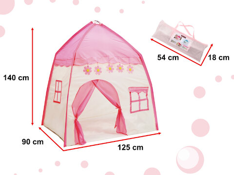 Dziecięcy namiot, domek księżniczki kwadratowy z kwiatkami różowy 140 cm