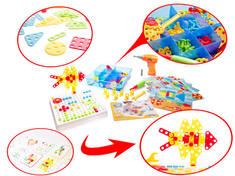 Edukacyjne Klocki puzzle z wkrętarką w walizce 261 elementów