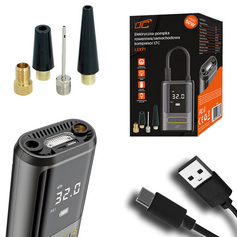 Elektryczna pompka rowerowa/samochodowa kompresor LCD 2x2000mAh micro-USB LTC