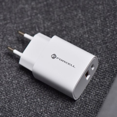 Forcell adowarka Sieciowa - 3A 30W z dwoma portami: USB typ C i USB A z adowaniem PD i QC 4.0