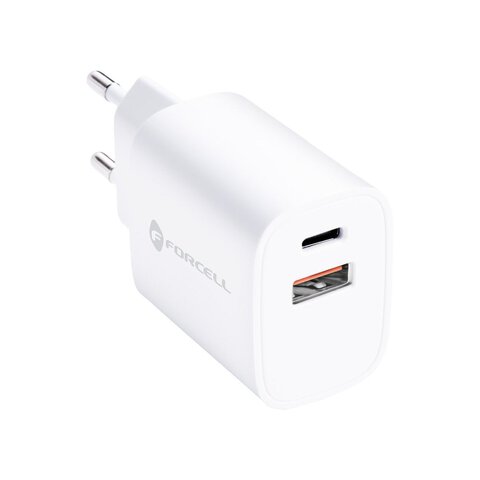 Forcell adowarka Sieciowa - 3A 30W z dwoma portami: USB typ C i USB A z adowaniem PD i QC 4.0