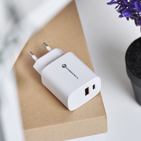 Forcell adowarka Sieciowa - 3A 30W z dwoma portami: USB typ C i USB A z adowaniem PD i QC 4.0