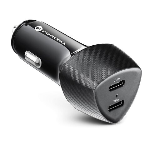FORCELL CARBON ładowarka samochodowa Typ C 3.0 PD20W +  Typ C 3.0 PD20W CC50-2C czarna (Total 40W)