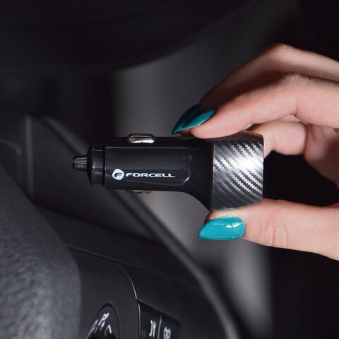 FORCELL CARBON ładowarka samochodowa USB QC 3.0 18W CC50-1A czarny (Total 18W)