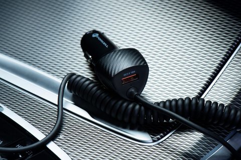 FORCELL CARBON ładowarka samochodowa USB QC 3.0 18W + kabel do Typ C 3.0 PD20W CC50-1AC czarny (Total 38W)