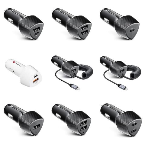 FORCELL CARBON ładowarka samochodowa USB QC 3.0 18W + kabel do Typ C 3.0 PD20W CC50-1AC czarny (Total 38W)