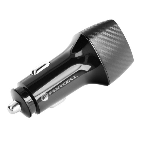 FORCELL CARBON ładowarka samochodowa USB QC 3.0 18W + kabel do Typ C 3.0 PD20W CC50-1AC czarny (Total 38W)