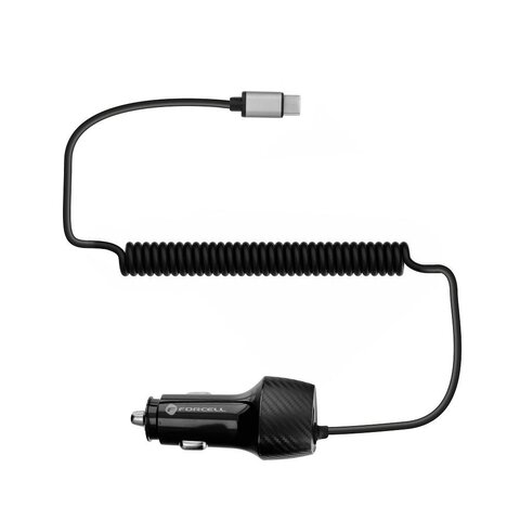 FORCELL CARBON ładowarka samochodowa USB QC 3.0 18W + kabel do Typ C 3.0 PD20W CC50-1AC czarny (Total 38W)