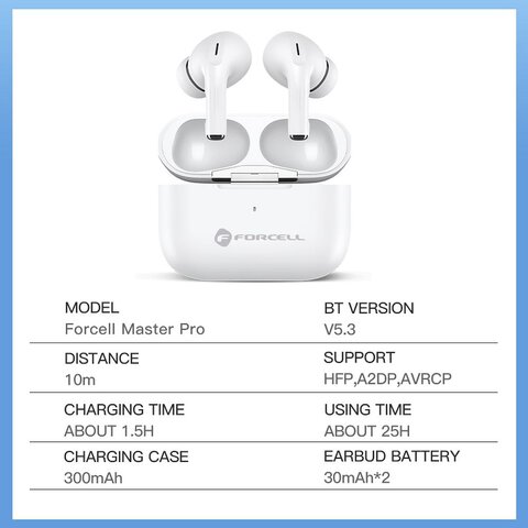 FORCELL F-AUDIO suchawki bezprzewodowe / bluetooth stereo TWS Master PRO biae