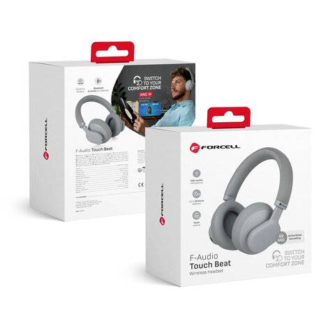 FORCELL F-AUDIO suchawki bezprzewodowe nagowne ANC Touch Beat szare