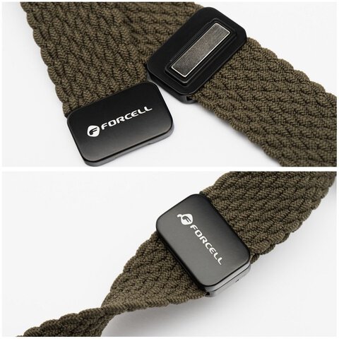 FORCELL F-DESIGN FA02 pasek magnetyczny nylonowy do APPLE Watch 42 / 44 / 45 / 49 mm ciemny oliwkowy