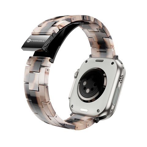 FORCELL F-DESIGN FA04 pasek żywiczny marmurkowy do APPLE Watch 42 / 44 / 45 / 49 mm brązowy