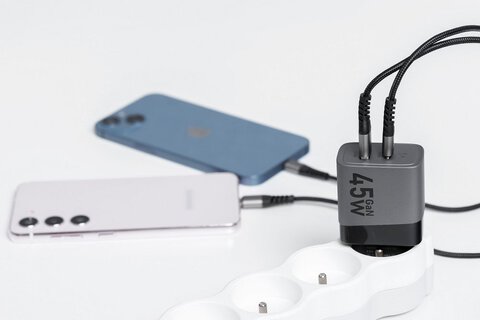 Forcell F-Energy adowarka Sieciowa GaN - 45W z portami: USB C i USB A z adowaniem PD i QC 4.0