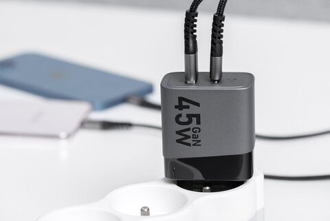 Forcell F-Energy adowarka Sieciowa GaN - 45W z portami: USB C i USB A z adowaniem PD i QC 4.0