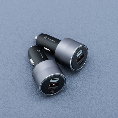 FORCELL F-ENERGY Alu adowarka samochodowa 2 x Typ C + USB A PD QC4.0 SFC2.0 4,5A 65W szara