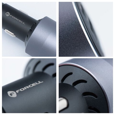 FORCELL F-ENERGY Alu adowarka samochodowa 2 x Typ C + USB A PD QC4.0 SFC2.0 4,5A 65W szara