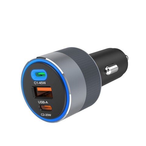 FORCELL F-ENERGY Alu adowarka samochodowa 2 x Typ C + USB A PD QC4.0 SFC2.0 4,5A 65W szara