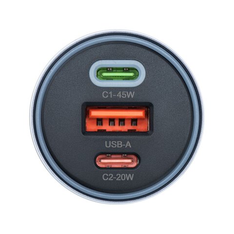 FORCELL F-ENERGY Alu adowarka samochodowa 2 x Typ C + USB A PD QC4.0 SFC2.0 4,5A 65W szara