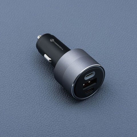 FORCELL F-ENERGY Alu adowarka samochodowa 2 x Typ C + USB A PD QC4.0 SFC2.0 4,5A 65W szara