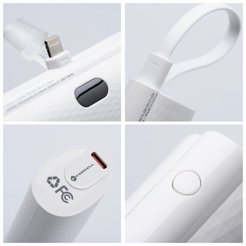 FORCELL F-ENERGY Power Plug F5K3 powerbank 5 000mAh z wbudowanym zczem do Lightning 8-PIN PD 20W biay
