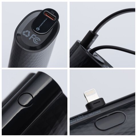 FORCELL F-ENERGY Power Plug F5K3 powerbank 5 000mAh z wbudowanym zczem do Lightning 8-PIN PD 20W czarny