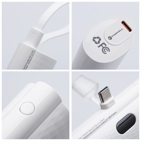 FORCELL F-ENERGY Power Plug F5K3 powerbank 5 000mAh z wbudowanym zczem Typ C PD 20W biay