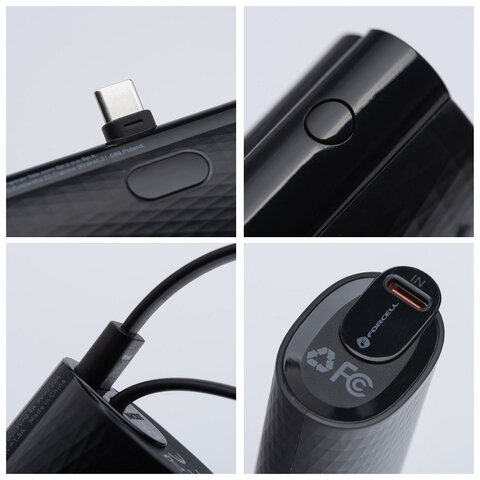 FORCELL F-ENERGY Power Plug F5K3 powerbank 5 000mAh z wbudowanym zczem Typ C PD 20W czarny