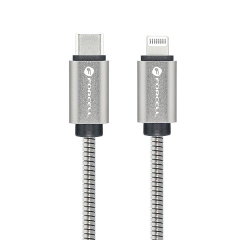 FORCELL kabel Typ C do iPhone Lightning 8-pin QC3.0 PD 27W Metal C238 1m srebrny