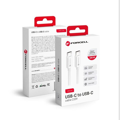 FORCELL kabel Typ C do Typ C QC4.0 5A/20V PD 100W C339 2m biay