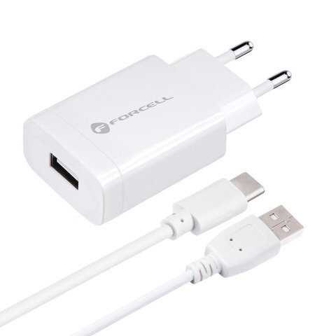 Forcell Ładowarka Sieciowa ze złączem USB A i kablem USB typ C - 2,4A 18W z funkcją Quick Charge 3.0